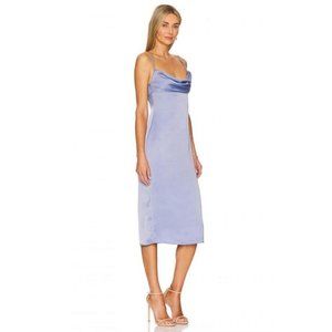 WeWoreWhat Revolve Blue Slate Satin Midi Cowl Neck Dress Size 2